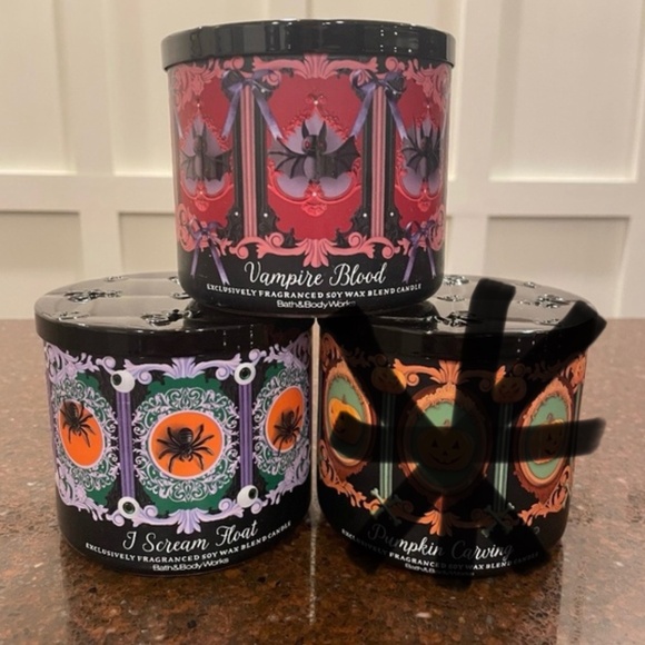 Bath & Body Works Set of 2 Halloween 3-Wick Candles-NEW—Decorative Lids - Picture 1 of 5